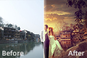 Photoshop给古镇<font color="red">婚</font><font color="red">片</font>增加漂亮的<font color="red">霞光</font>