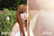 Photoshop给花坛边的美女增加甜美的黄褐色
