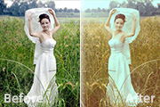 Photoshop给芦苇中的美女加上流行的青黄色