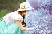 Photoshop给花草中的美女加上柔美的淡调青蓝色