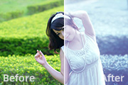 Photoshop打造淡淡梦幻的蓝色外景美女图片