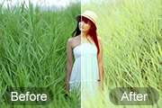 Photoshop给芦苇中的美女加上甜美的淡绿色