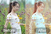 Photoshop给花草中的人物加上甜美的淡褐色