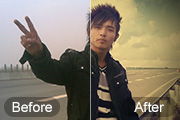 Photoshop给公路边的帅哥加上忧郁的黄褐色