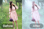 Photoshop给外景美女加上唯美的淡青色