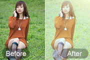 Photoshop给草地上的人物增加淡美的阳光色