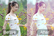 Photoshop给野花中的美女加上柔美的淡紫色