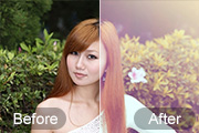 Photoshop给绿篱边的美女加上甜美的暖色