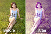 Photoshop给草地上的美女加上柔美的蓝黄色