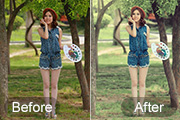 Photoshop给树林写真人像加上甜美的黄绿色