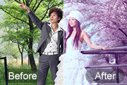 Photoshop给树林婚片加上唯美的蓝紫色