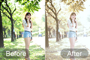 Photoshop给树边美女加上较淡的中性黄褐色