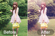 Photoshop给树林人物图片加上柔美的早秋色