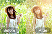 Photoshop给草丛中的美女加上柔和的黄褐阳光色