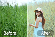 Photoshop给芦苇中的美女加上淡美的青黄色
