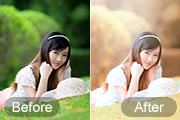 Photoshop给草地上的可爱女孩加上甜美的秋季色
