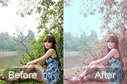 Photoshop给河边的美女加上柔和的韩系粉红色