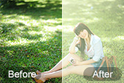Photoshop给绿草上的美女加上甜美的韩系淡绿色
