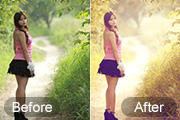 Photoshop给树林小路上的美女加上唯美的淡暖色