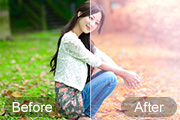 Photoshop给树木边的美女加上柔美的深秋色