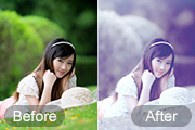 Photoshop给外景美女加上纯美的淡调蓝紫色
