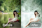 Photoshop打造唯美的古典淡绿色外景人物图片