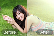 Photoshop给草地特写美女加上唯美的暖黄色